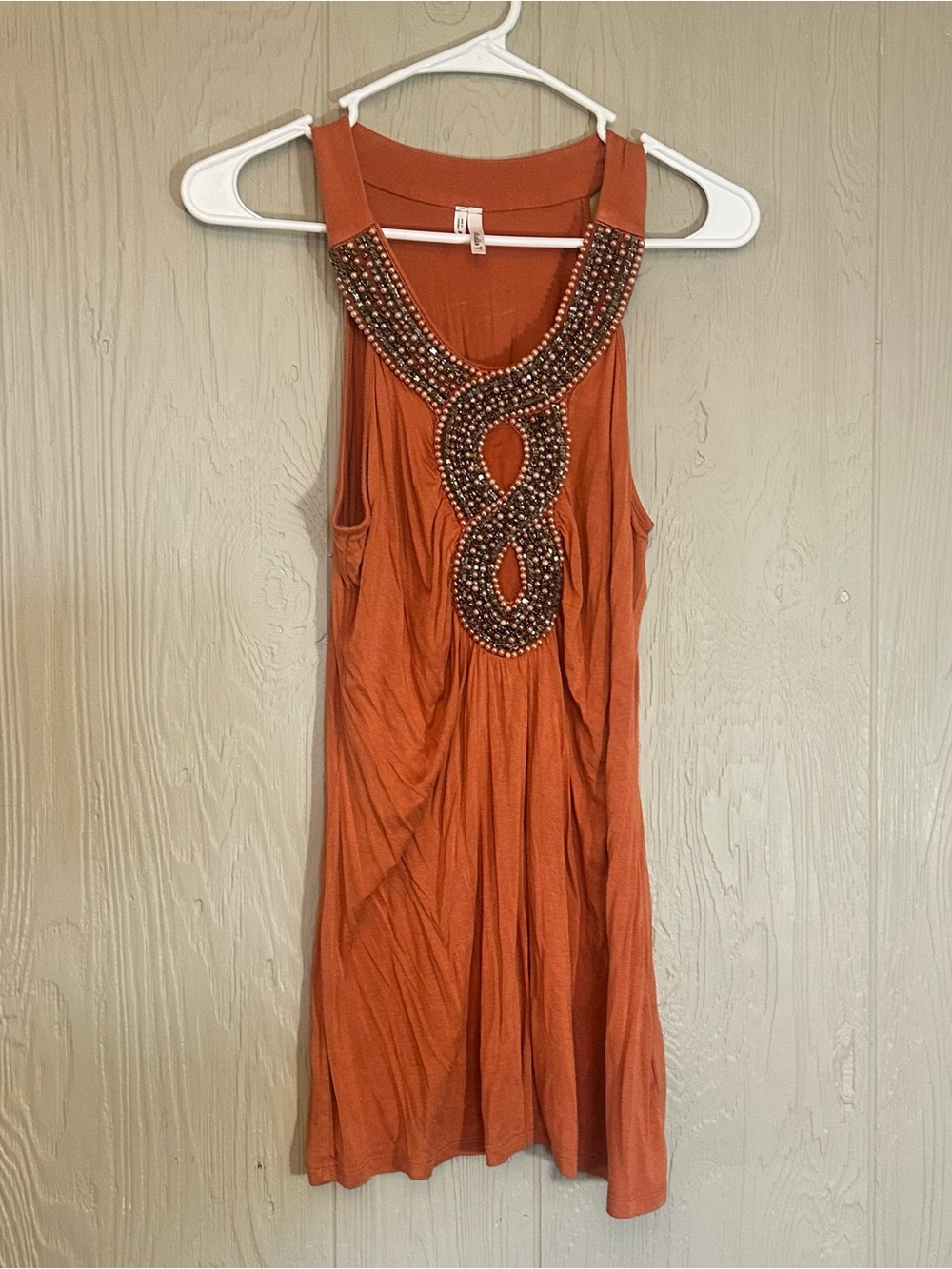 Y2K Studio Y Women's M Orange Solid Beaded Knit Stretch Scoop Neck tank